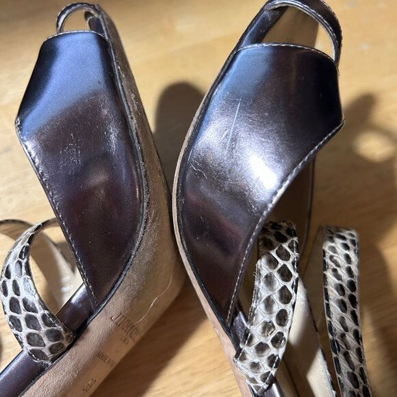 Authentic Jimmy Choo Pewter Python Suede Metallic Strap Ankle Zip Heels 39 US/9 - Picture 13 of 16